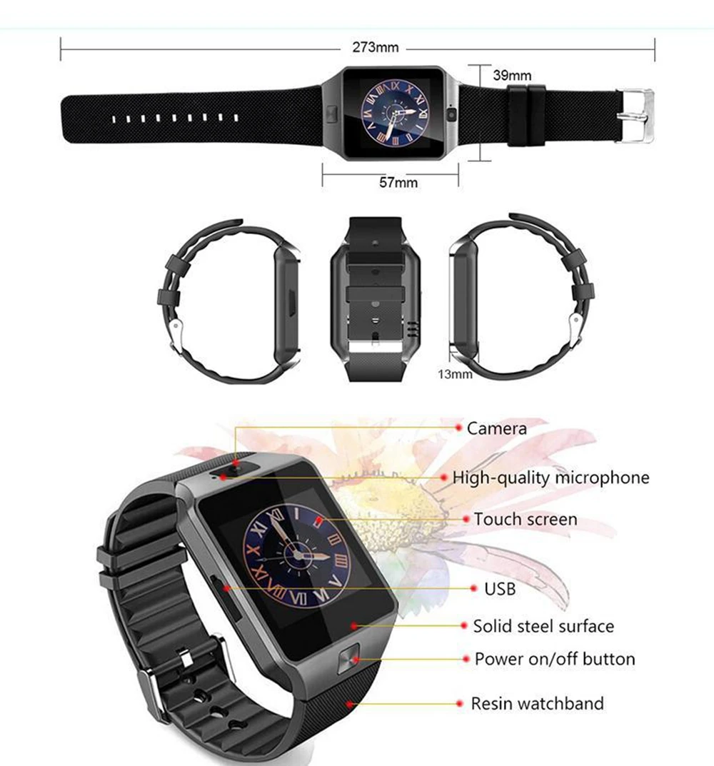 Smart Watch With Camera DZ09 Bluetooth Wearable Devices SIM TF Card Smartwatch Calling For IOS Android For iPhone XS XR MAX
