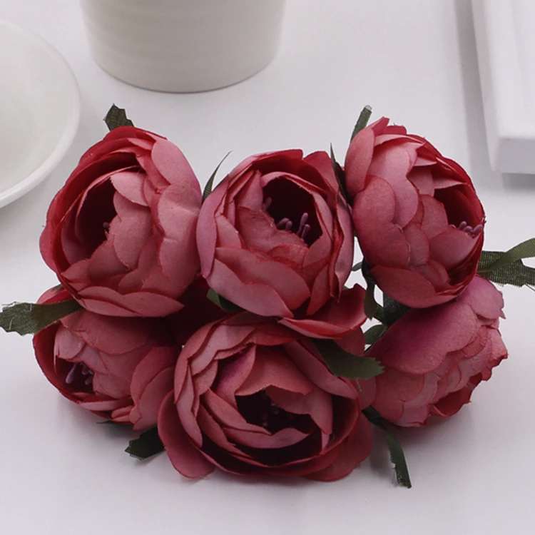 Партия 6 шт., искусственные цветы розы, винтажные бутоны для чая, букет цветов, сделай сам, Свадебный венок бутоньерка, свадебные искусственные цветы - Цвет: Watermelon