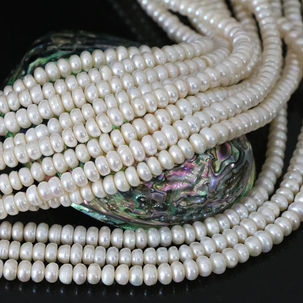 Beautiful white 6*8mm natural pearl beads cultured freshwater abacus elegant for women jewelry making 15inch B1336