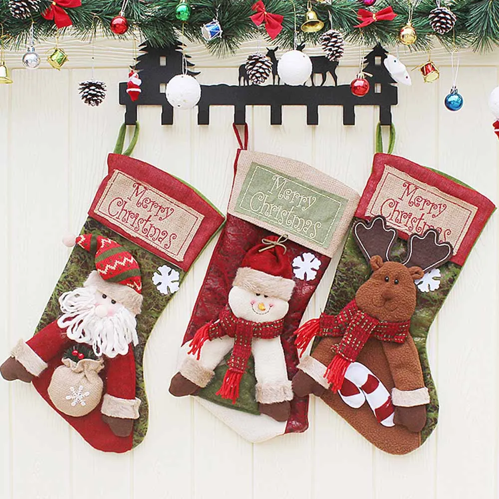 3 шт. рождественские чулки Санта-Клаус со снеговиками, с северными оленями подарок декоративные носки рождественские украшения Горячая Распродажа