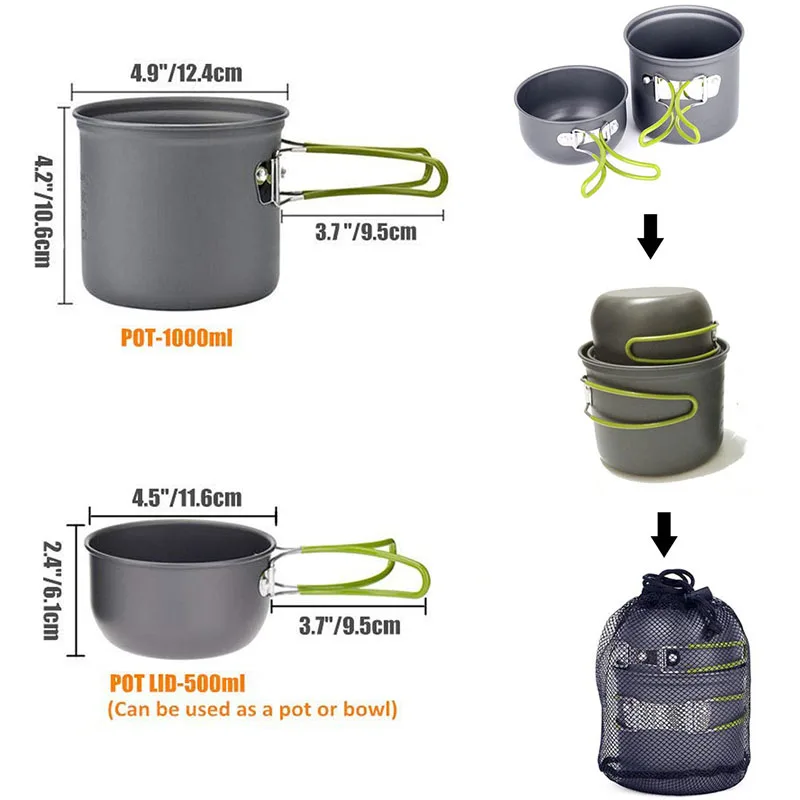 Al aire libre vajilla cocina juegos de utensilios Camping utensilios campamento herramientas senderismo taza de acero inoxidable de aleación de aluminio olla Pan