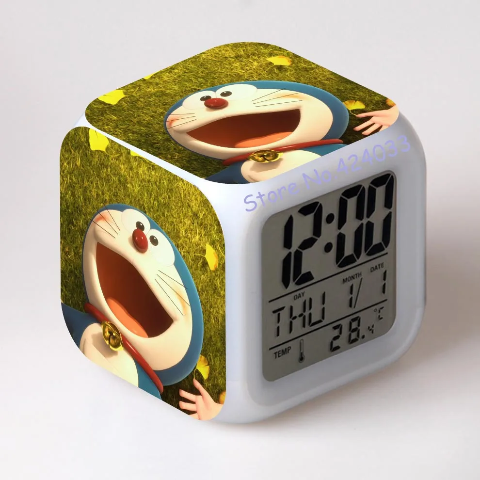 Белый Новое поступление Doraemon классные будильники японского аниме термометр Ночные красочные светящиеся игрушки - Цвет: Белый