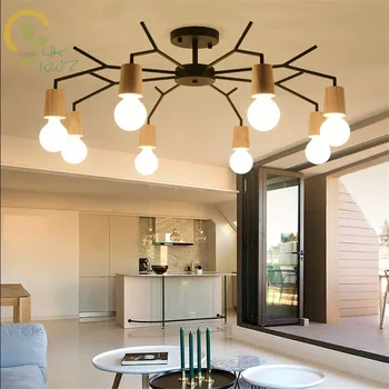 

Modern American Wooden LED Ceiling Lights For Living Room Lustres White Black Metal Ceiling Lamp E27 Kitchen Lighting Fixture