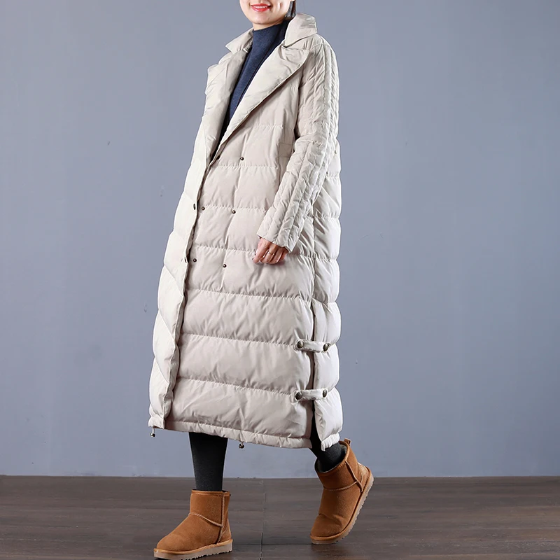 Зимнее модное Брендовое двубортное очень длинное пуховое пальто, женские элегантные теплые пуховые парки в стиле ретро, wq695, Прямая поставка