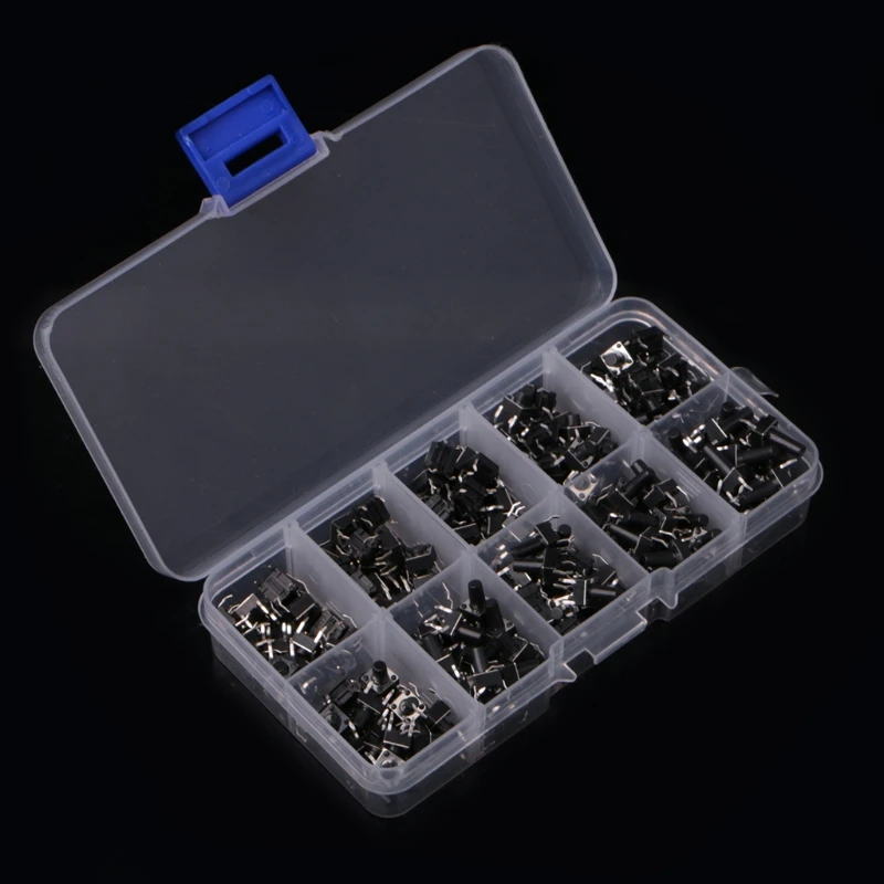 

200 Pcs 10 Values 6x6mm 4Pin Tactile Push Button Switch Micro Momentary Tact Assortment Kit L15