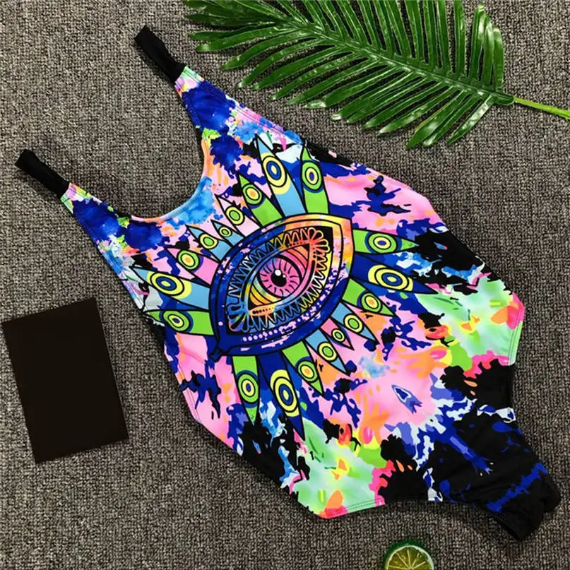 Women's Swimsuit Printed One Piece Swimsuit Bikin Beach Bikini Sexy Swimwear Mid Waist Swimsuit Fused Beachwear 3J21#F (8)