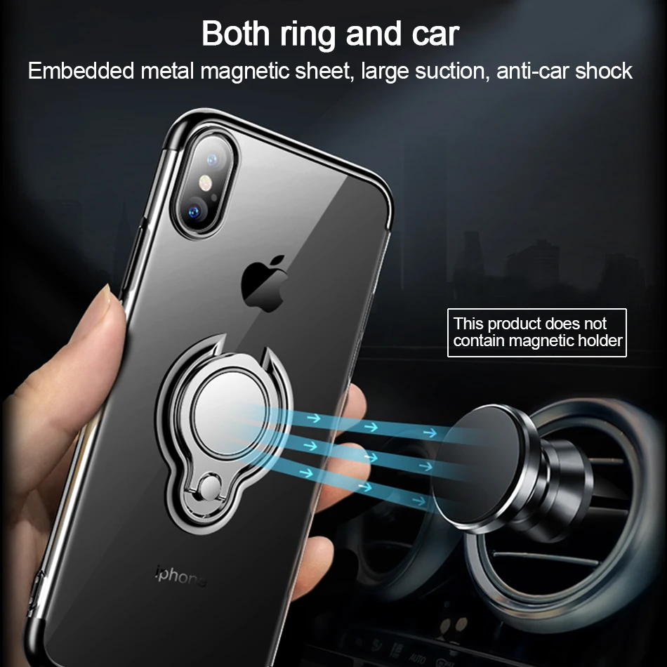 Olaf TPU Silicone Case For iPhone X 8 7 6s Plus Car Magnet Ring Phone Cases Plating Back Cover Case For iPhone 10 8 7 6 X Cover (5)