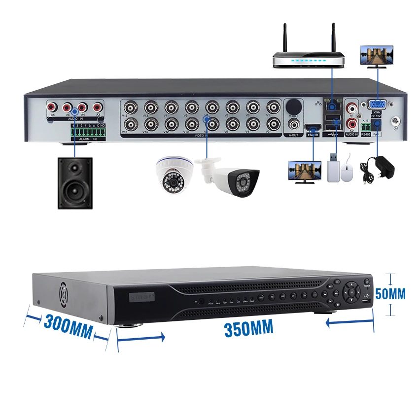 Smar16CH 1080P AHD DVR для ip-камеры H.264 Onvfi 16 каналов 1080P AHDH DVR 3g Wifi сигнал тревоги вход поддержка 2 SATA порт HDD Гибридный DVR