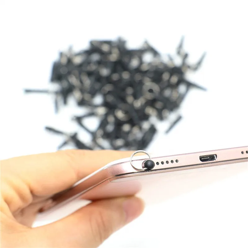 10 pcs Cell Phone Charm Adapter 3.5mm Earphone Dust Plugs Charm Black Straps Smartphone universal mobile phone accessories