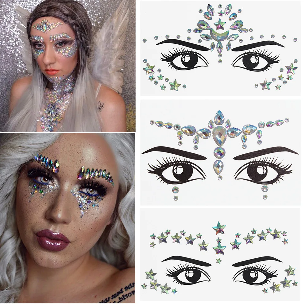 women Temporary Rhinestone Glitter Tattoo Stickers Face Jewels nightclub Party Makeup Flash Beauty Makeup Tools Body Jewels