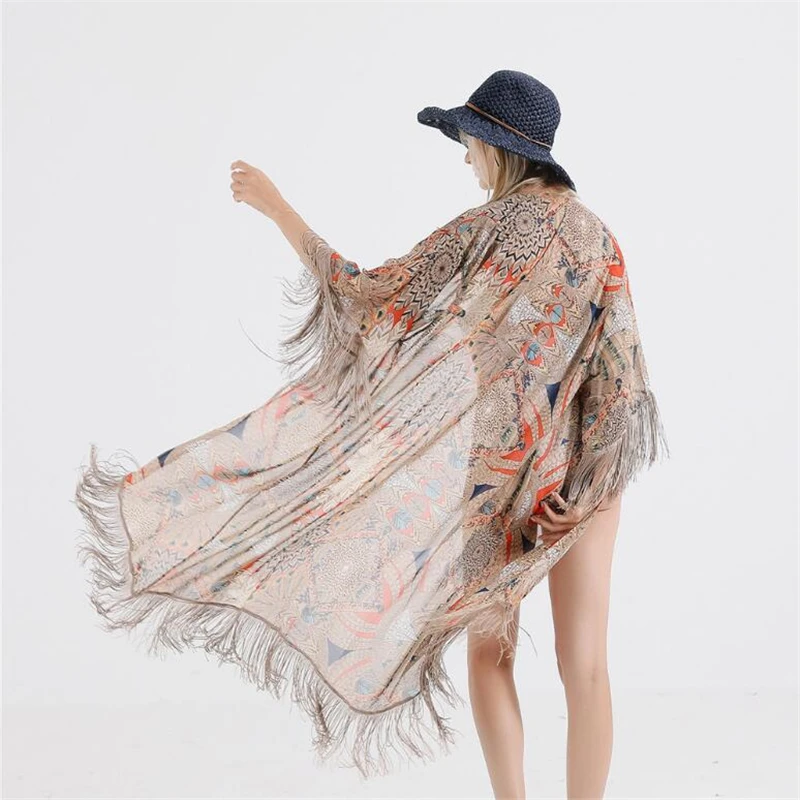 

IANLAN Dual Use Womens Sexy Beach Bikini Large Shawl Wraps Sun Protection Tassels Scarves Ladies Printed Long Shirts IL00472