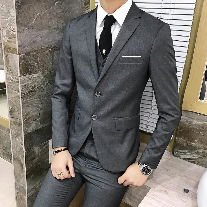 

3 piece set / solid color slim suit fashion boutique men's sets business office formal suit banquet wedding men's clothing