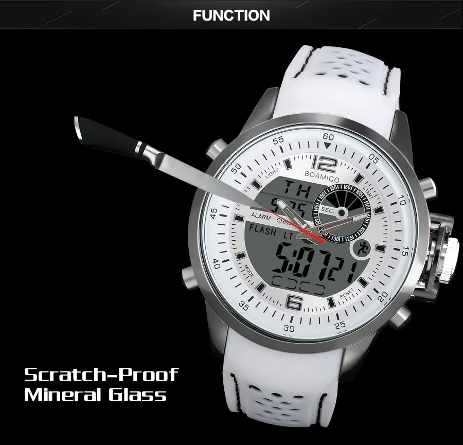 Fashion Analog Digital Alloy Watches BOAMIGO Brand Men Sports Watch Dual Time Buckle Clasp Quartz White Chronograph (18)