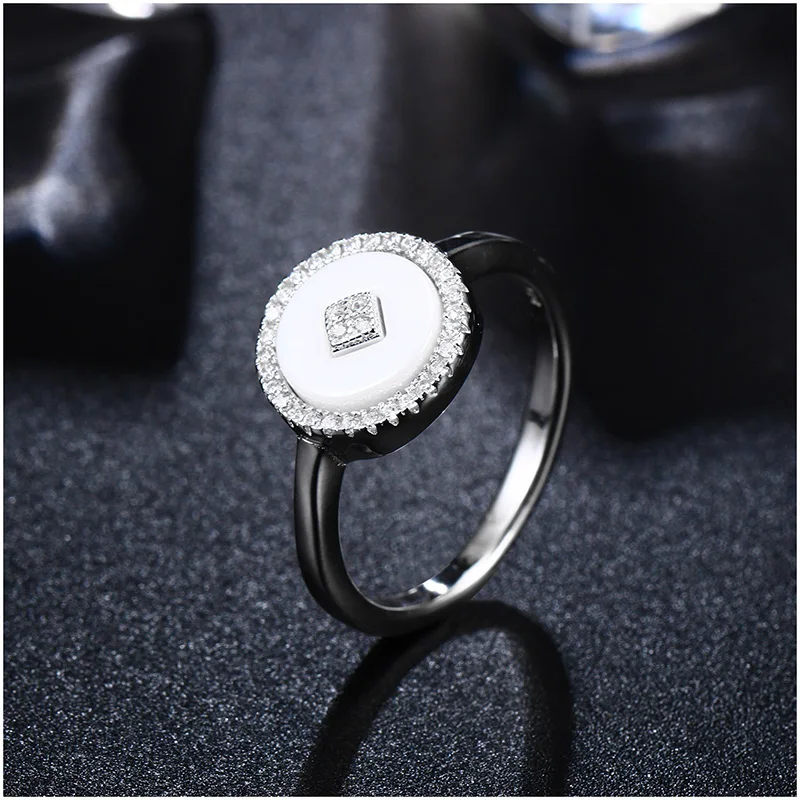 Shineland 925 пробы серебряные Ювелирные наборы круглый белый черный керамический висячие серьги ожерелье кольцо для женщин Colar свадебный подарок