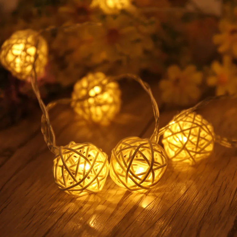 

AC110-220V US/EU Plug 4.5M 20LED Warm White Rattan Ball LED String Lighting Christmas Light For Wedding Party Decoration