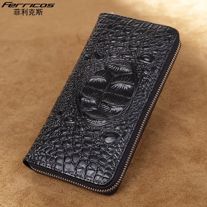 

Ferricos High Quality Crocodile Alligator Wallet Cowhide Handbag Men Long Multi-card Bit Women Zipper Wallet Coin Purses Clutch