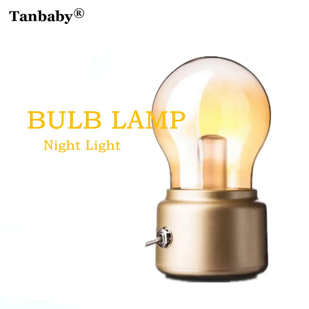 

Tanbaby Mini Retro Bulb Night Light USB Lamp Rechargeable Book lights luminaria Night light Energy-Saving Desk Table Lamp
