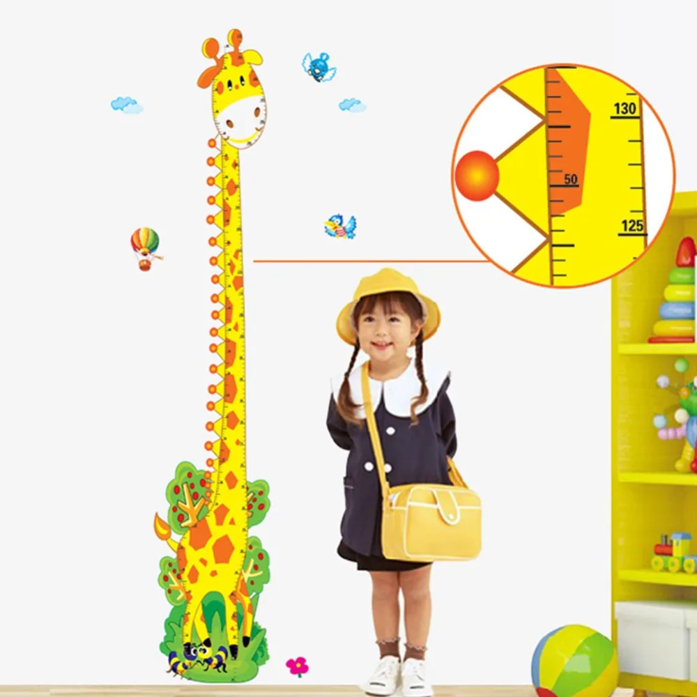 

3D cartoon Giraffe Bee tree flower growth chart Height Measure wall stickers for kids room living room nursery home decor &