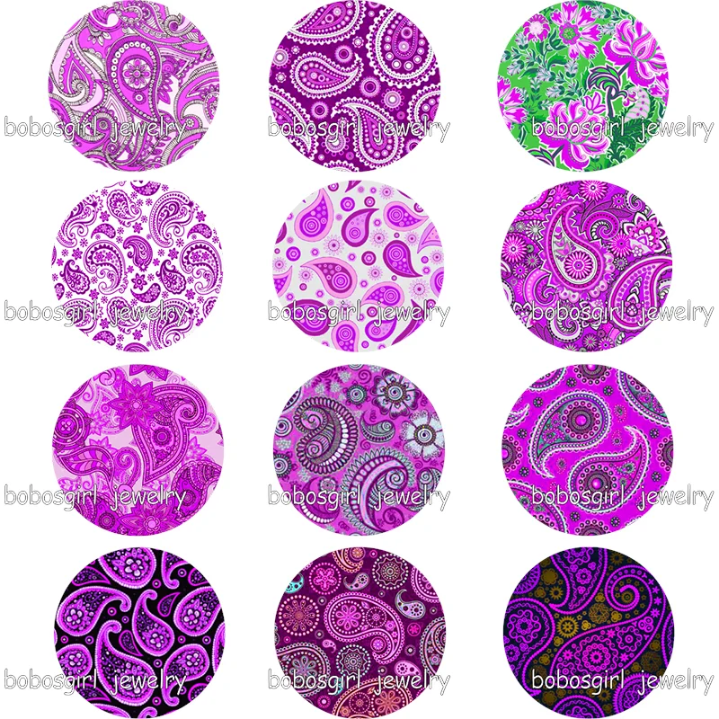 

mixed set Hot Sales Purple red blue color mandala flower Bohemia 18mm glass snap button jewelry DIY women girls BP801