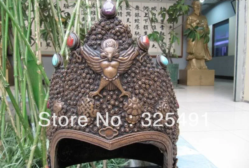 

Nepal Copper inlay turquoise coral Epic of King Garuda Bird cap Hat z