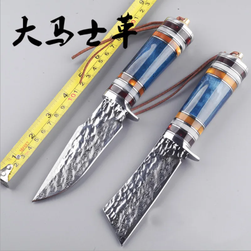 

Handmade Damascus Steel hunting knife Camping Tactics fixed straight knife outdoor survival rescue knives EDC tool