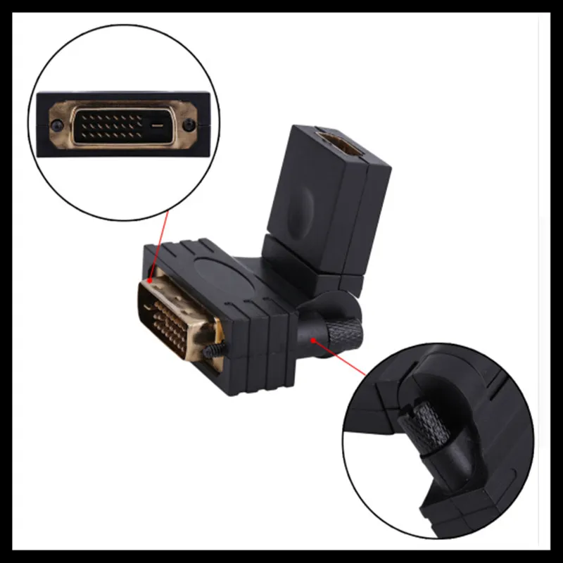 

90 180 Degree Rotation DVI 24+1 to HDMI Convert For 1080P TV Projector Gold Plated DVI-D Male to Type A Female Adapter Connector