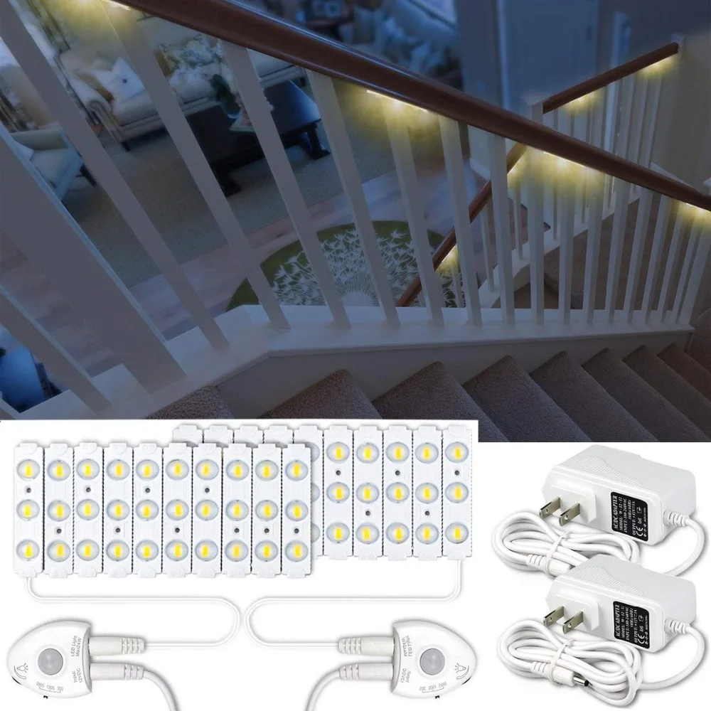 

Motion Sensor Night Light 36.7ft DIY LED Stair Strip Lights Dimmable 60Leds LED Module Light Kits for Staircase Stair Kitchen