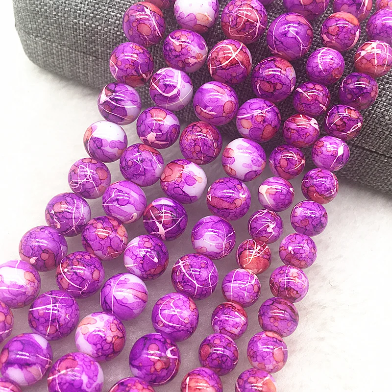 NEW 10PCS 10mm Glass Round Pearl Spacer Loose Beads Pattern Jewelry Making 23