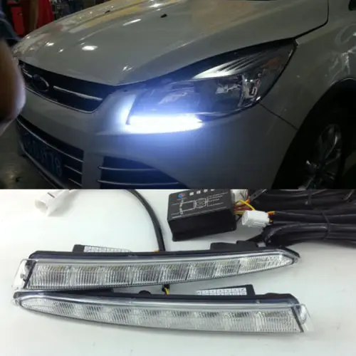 

Free shipping 2x LED car-styling Day Running Fog Lights DRL Control Switch for Ford Escape Kuga 13