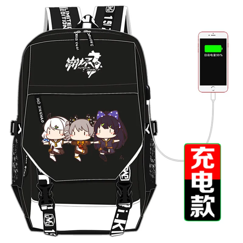 Новый рюкзак Honkai Impact 3 с принтом Kiana Kaslana женский для косплея USB интерфейс ноутбука