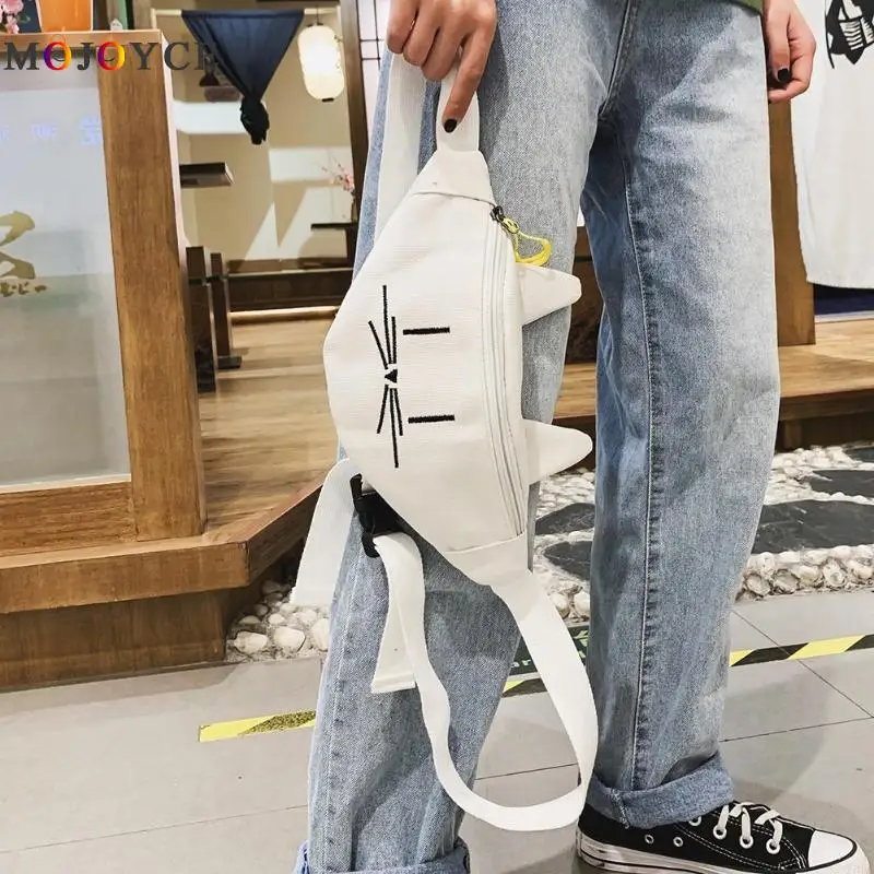 Женская поясная сумка с милым рисунком кота из мультфильма, холщовая поясная сумка, модная женская поясная сумка