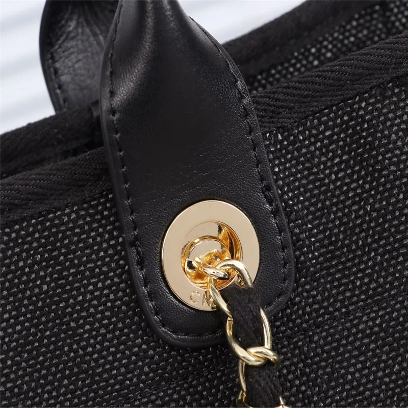 CHERILYN2019 новая холщовая пляжная сумка женская модная сумка для покупок сумка на плечо тканая сумка на цепочке - Цвет: black