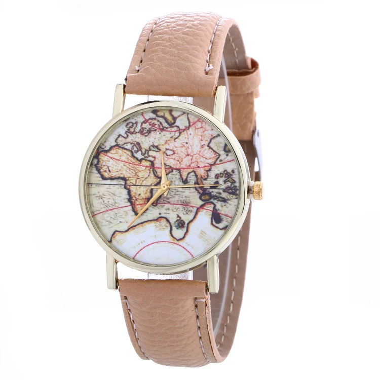 

100pcs/lot 918088 no logo cheap price map leather watch gold case wrap quartz casual wristwatch wholesale hot selling clock
