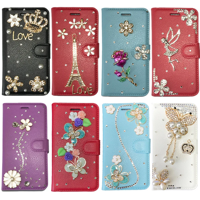 Rhinestone Leather Flip Case for LG Stylo 3 Power 2 L Fino