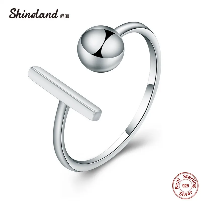 Shineland 100% 925 Sterling Silver Smooth Punk Style Ball Round Open Rings For Women High Quality Lady Prevent Allergy Jewelry | Украшения