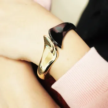 

BK Punk Rough Alloy Big Bangles Trend Geometric Statement Cuff Bracelets For Women Jewelry Accessories Golden Sillver Color