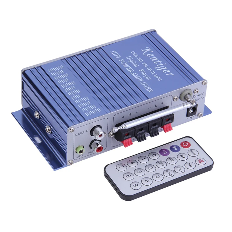 Kentiger HY502 Audio Car Stereo Amplifier 12V Mini 2CH Super Bass Digital Music Player Power Amplifier Support USB MP3 FM Hi-Fi