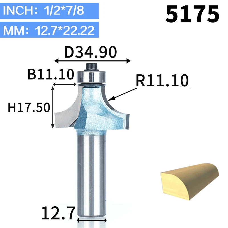 1 шт. круглые фрезы для дерева, деревообрабатывающий инструмент, промышленный концевой подшипник, Фрезерный резак, угловой круглый над бит - Длина режущей кромки: 5175