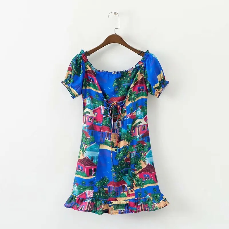 

XD35-2286 European and American Fashion Wind Printed Shoulder Dresses