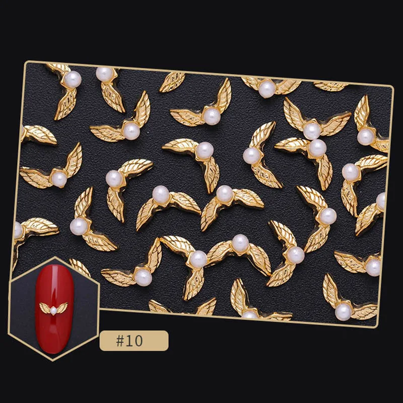

10 Pcs/Pack Crystals Nail Rhinestones Colorful Mixed Patterns Metal Gold Studs 3D Nail Art Decoration DIY Nail Tips