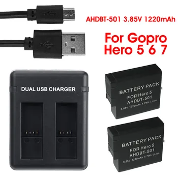 

For GoPro HERO7/6/5 Freya 3.85V 1220mAh Black Lithium Battery Dual Charger Battery Set Charger Dual USB Charger AHDBT-501