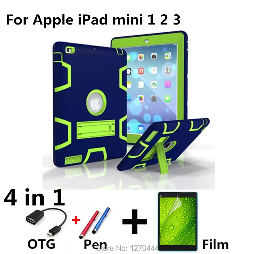 

For iPad mini case 123 High Impact Resistant Hybrid 3 Layer Retina Kid Baby Safe Armor Shockproof Heavy Duty Silicone Hard Cover