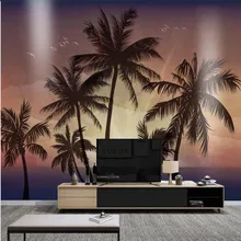 Custom wallpaper HD hand-painted sunset coconut tree sea style beautiful background wall decoration waterproof material Custom wallpaper HD hand-painted sunset coconut tree sea style beautiful background wall decoration waterproof material