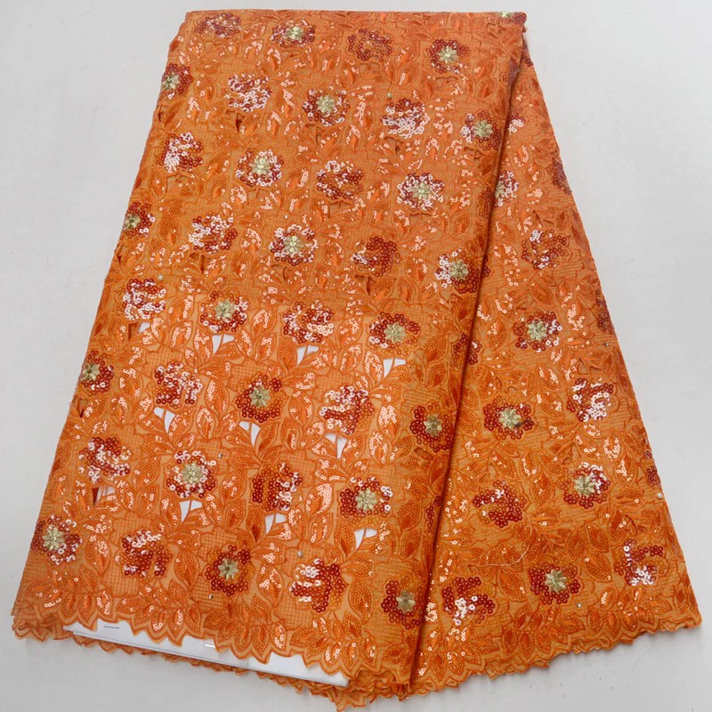 Best Sellling органзы кружевной ткани Высокое качество Нигерия Африканский французский тюль кружева ткани с блестками для Для женщин платье Оранжевый