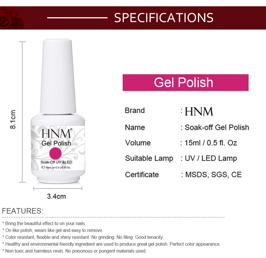 HNM 241 Colors 15ml Pure Glitter UV Gel Nail Polish Soak Off Primer LED Lamp GelLak Hybrid Varnish For Nails Art Enamel Lacquer