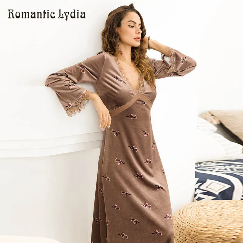 Automne V Cst55019 Chaud La cst55019 coffee Maxi Velours Élégant deep cst55019 pine ligne Robe Femmes Fleur Taille Floral Plus Cou A Luxueux Blue vdaq6wz