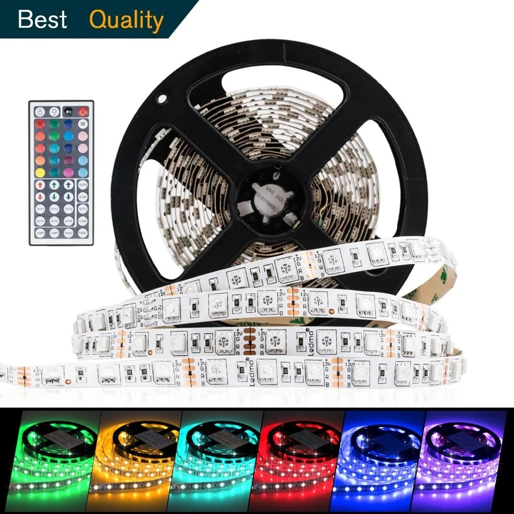 

Hot 12V 5M Flexible 300pcs 5050 SMD RGB LED Strip Light / 44 Key Remoter Controller / 3A Power Adapter Tape lamp Home Decorate