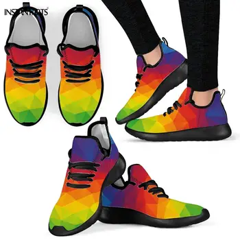 

INSTANTARTS Triangle Vibrant Rainbow Pride Printing Woman Man Running Shoes Lace Up Mesh Knit Sneakers Light Flying Woven Shoes