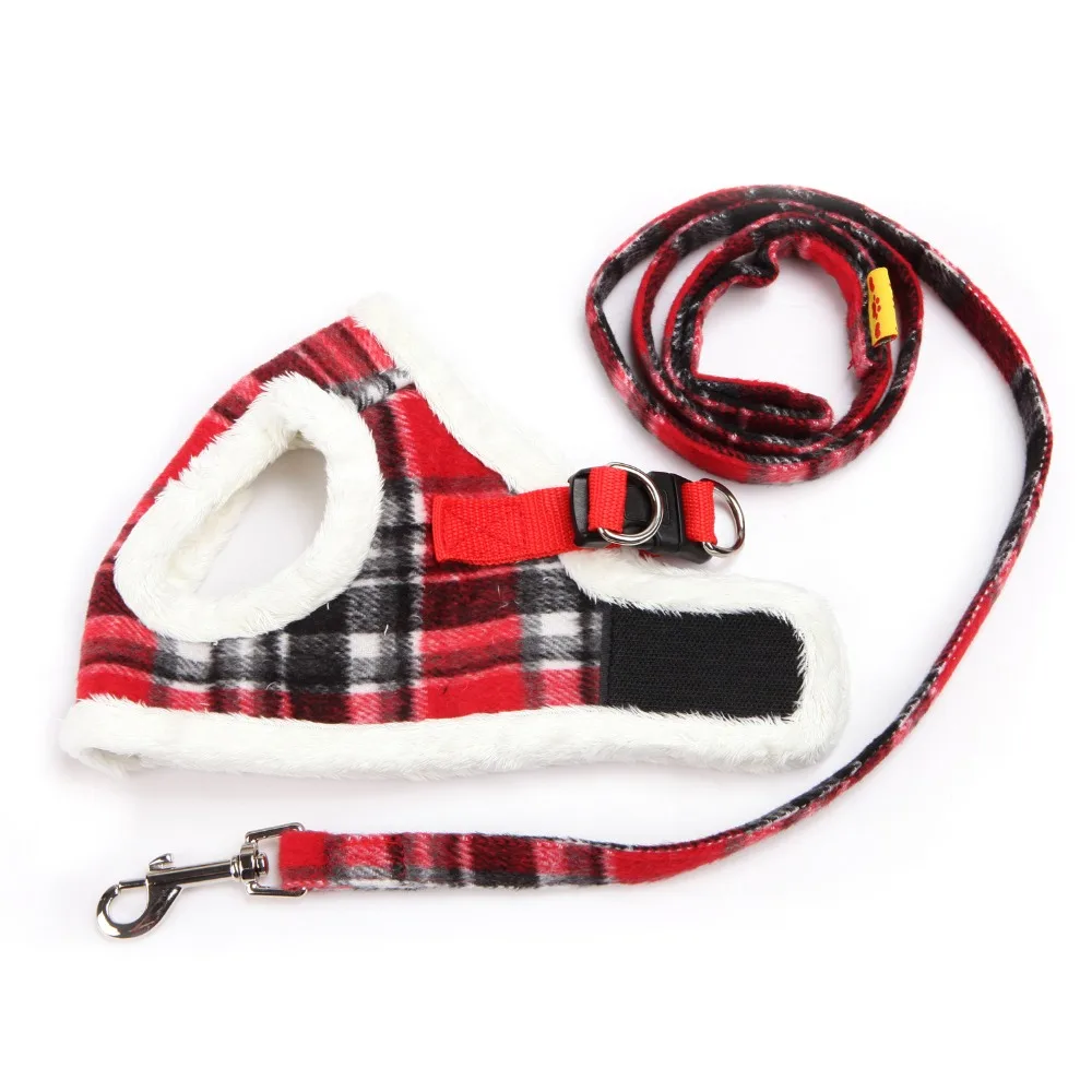 

GLORIOUS KEK Small Dog Harness Fall/Winter Warm Dog Harness and Leash Set Classical Tartan Pet Harness Vest Lead Set Chihuahua