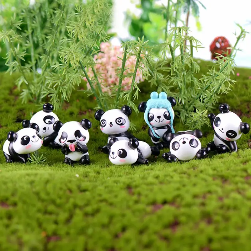 

8pcs Cute Panda Moss Micro Landscape Resin Funny Panda Miniature Garden Figurines Desktop Succulents Plant Potted Decor retro